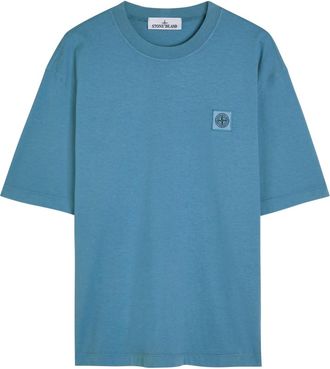 Stone Island Logo Cotton T-shirt - Blue - M