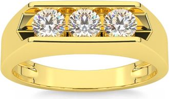 Pompeii3 3/4 Ct Diamond Three Stone Mens Wedding 3 Round Jewelry Ring 10k Yellow Gold