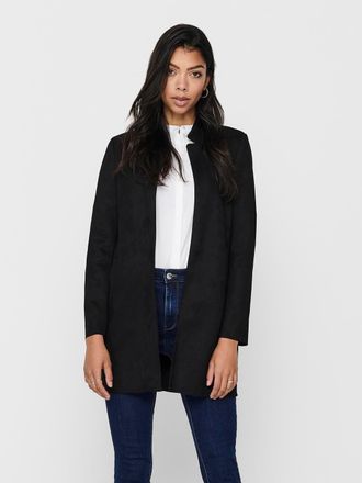 Only Kurzmantel ONLY ONLSOHO FAUX SUEDE COATIGAN CC OTW, Damen, Gr. L, schwarz, Web, Obermaterial: 92% Polyester, 8% Elasthan, unifarben, figurbetont ca. M