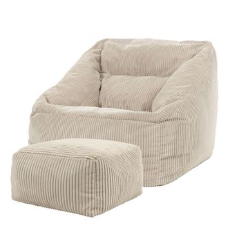 Icon Brand Puf sill&oacute;n con reposapi&eacute;s cuadrado en pana beige