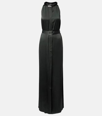Tom Ford Belted satin crepe halterneck gown