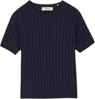 Skall Studio Kortemouw Kabelgebreide Top - Dames - Ronde hals truien - Blauw - L - Katoen - Truien & Vesten