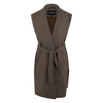 Emporio Armani Vests, female, Brown, Size: M Sleeveless overcoat in fresh wool with belt