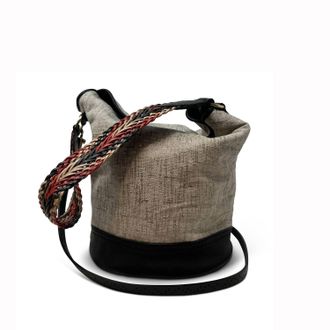 Kempton & Co. Richmond Metallic Linen Bucket Bag In Natural