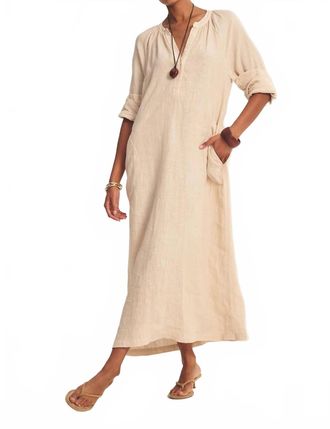 Velvet Dakota Linen V-Neck Dress In Sand Castle