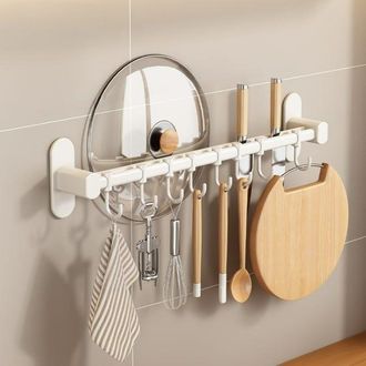 OEM Soporte De Aluminio Para Cuchillos Con Ganchos, Soporte Para Tapas De Ollas - Soporte Para Cuchillos2 + Ganchos8 - Blanco 508,56,5 Cm