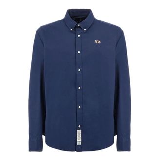 La Martina Overhemden, Heren, Blauw, S, Katoen, Basis Blauw Herenoverhemd met Voorlogo