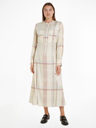 Tommy Hilfiger Blusenkleid TOMMY HILFIGER RWB CHECK FLUID MIDI DRESS, Damen, Gr. 32, N-Gr, beige (global stp check, s, lemon ice), Web, Obermaterial: 100% Viskose, k