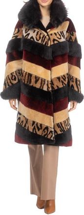 Gorski Genuine Shearling And Genuine Shearling Short Coat in Wine/camel/ocelo Print/brown at Nordstrom, Size X-Small