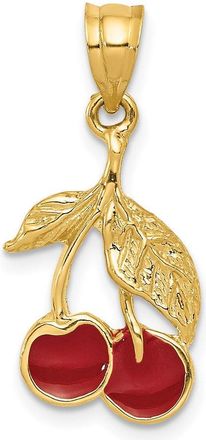 Diamond2Deal 14k Yellow Gold Polished Red Enameled Cherries Pendant
