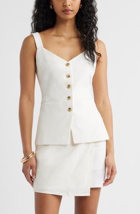 Open Edit Button Front Linen Blend Tank in White at Nordstrom, Size Xx-Small