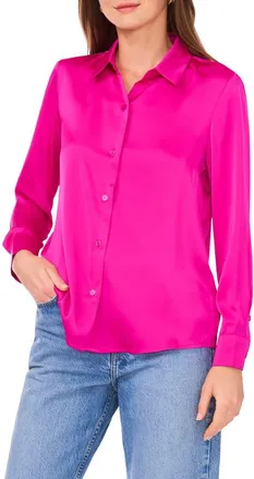 Vince Camuto Satin Long Sleeve Button-Up Shirt in Hot Girl Pink at Nordstrom Rack, Size X-Small