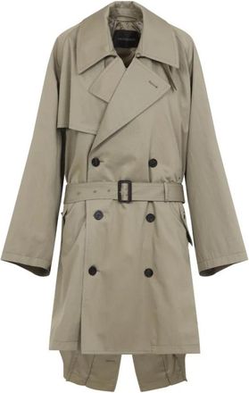 Balenciaga Double-Breasted Katoenen Trenchcoat - Dames - Trenchcoats - Groen - XS - Katoen - Jassen