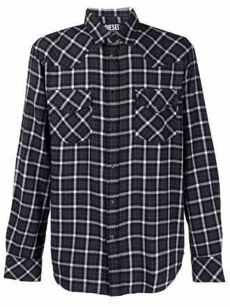 Diesel check-print shirt - men - Organic Cotton - S - Black