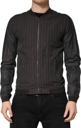 Dolce & Gabbana Mens Black Stripes Cotton Full Zip Bomber Jacket Linen Silk Elastane Clothing