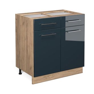 Vicco Mueble Bajo De Cocina Fame-line, Azul Oscuro Alto Brillo, 80 Cm Sin Encimera Vicco