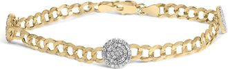 House of Brilliance 14K Yellow Gold 5/8 Cttw Diamond Cluster Curb Chain Bracelet