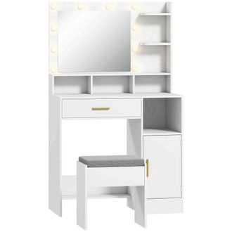 HOMCOM Tocador de maquillaje 80x40x135 cm blanco