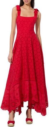 Alice & Olivia Rosalee Tie Strap Eyelet Cotton Sundress in Bright Ruby at Nordstrom Rack, Size 0