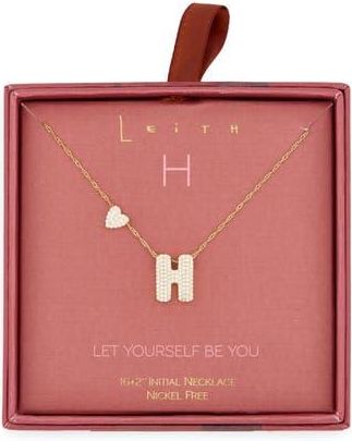 Leith Cubic Zirconia Heart & Bubble Initial Pendant Necklace in H- Clear- Gold at Nordstrom Rack