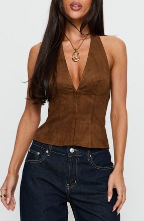 Princess Polly Dalyah Faux Suede Corset Halter Top in Brown at Nordstrom, Size 12