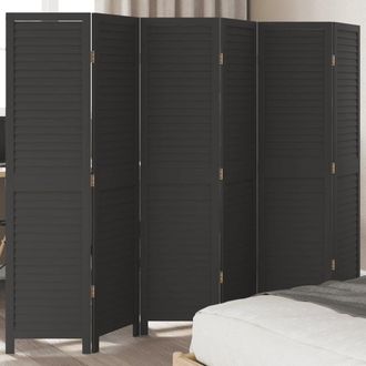 Berkfield Home Room Divider&not;6 Panels Black Solid Wood Paulownia
