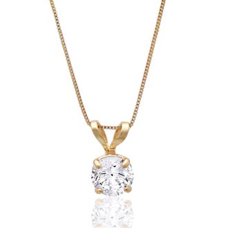 MAX + STONE 14K Gold 5MM Solitaire Cubic Zirconia Pendant Necklace with 18 Inch Box Chain