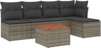 vidaXL Set De Muebles De Jard&iacute;n 6 Pzas Y Cojines Rat&aacute;n Sint&eacute;tico Gris Vidaxl