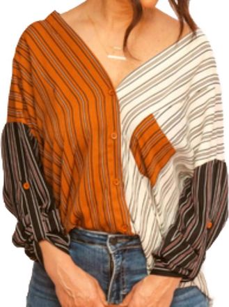 Fate Striped Color Block Blouse In Camel / Cream
