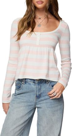 Edikted Lockie Stripe Knit Babydoll Top in Light-Pink at Nordstrom, Size X-Large