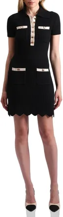 Avec Les Filles Rib Knit Polo Minidress in Black/cream at Nordstrom, Size X-Large