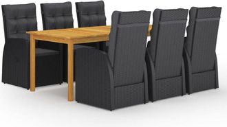 vidaXL Juego De Comedor Para Jard&iacute;n De 7 Piezas Negro Vidaxl