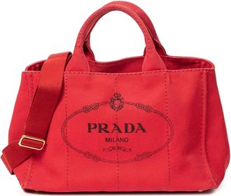 Prada Borsa tote piccola Canapa con stampa - Rosso