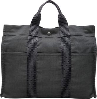 Herm&egrave;s Gray Nylon Canvas Handbag Tote Bag (Pre-Owned)