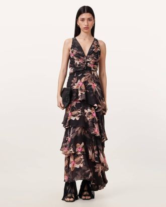 AllSaints Lyocell Cali Floral Print Maxi Dress, Size: UK 14/US 10