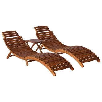 vidaXL Vidaxl - Set De Tumbonas Con Mesita 3 Piezas Madera Maciza De Acacia