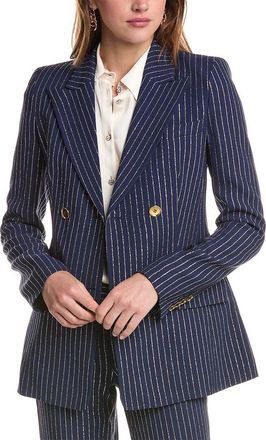 Michael Kors Metallic Pinstripe Double-Breasted Silk-Blend Blazer