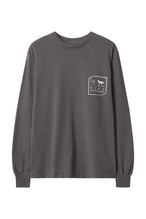 Maison Kitsun&eacute; Faded Black Graphic Ribbed Crew Neck Long-Sleeve T-Shirt