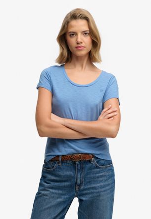 Superdry T-Shirt SUPERDRY STUDIOS SCOOP NECK TEE, Damen, Gr. XXL, blaubell, Single Jersey, Obermaterial: 60% Baumwolle, 40% Lyocell, unifarben, regular fit nor