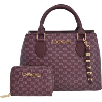 Bebe Adela Small Monogram Satchel with Wallet in Burgundy at Nordstrom Rack