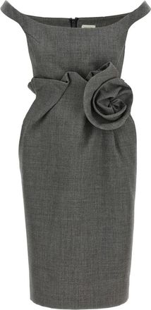 Magda Butrym Kleedjes, Dames, Grijs, 2Xs, Wol, Sculpturale Midi Jurk