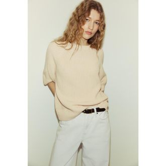 H&M Rib-knit top in Beige at Nordstrom, Size Large