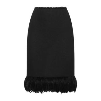 Saint Laurent Midi Skirts, female, Black, XL, Feather Trim Silk Skirt