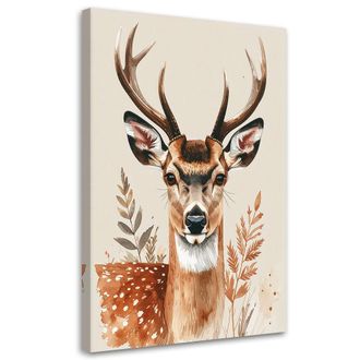 Feeby Cuadro Sobre Lienzo, Ciervo Animales Del Bosque En Beige, 70x100