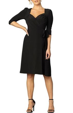 Kiyonna Sweetheart Midi Wrap Dress in Black Noir at Nordstrom, Size Medium