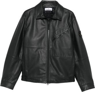 Stone Island Giacca in pelle con zip - Nero