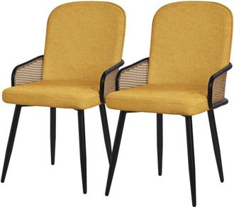 ML Design Ml-design Juego De 2x Sillas De Comedor Con Funda De Tela Mostaza, Asiento De Sal&oacute;n Con Respaldo, Reposabrazos Con Aspecto De Rat&aacute;n Mueble Tapizado Co