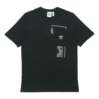 adidas originals Casual Printing Pocket Round Neck Short Sleeve Black DX3658