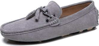 Generic Mens Loafers Shoes Tassel Suede Vamp Genuine Leather Stitching Details Round Toe Flat Heel Comfortable Resistant Party Casual Slip On(Grau,7.5 UK)