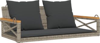 vidaXL Banco Columpio Con Cojines Rat&aacute;n Sint&eacute;tico Gris 109x62x40 Cm Vidaxl